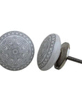 50 Pack Grey Ceramic Wheel Drawer Knobs For Kitchen Cabinets And Dressers Heavy Duty Flat Finger Pulls Rust Resistant Cabinet Hardware. Two knob designs visible.