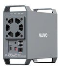 Dual Bay Sata 3.5 Inch Hard Drive Raid Enclosure With Active Cooling Fan And Usb 3.1 Type C Port, rear view showing fan and ports.
