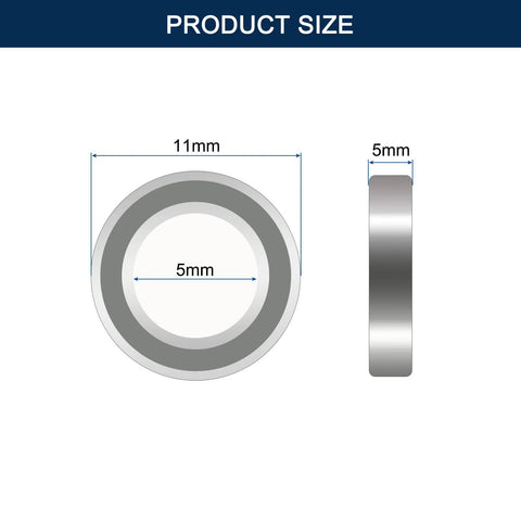 Front and side views of 685ZZ miniature deep groove ball bearing, 5×11×5 mm, double metal shield.