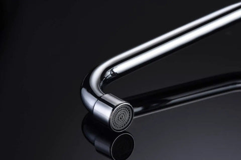 Wall Mount Kitchen Faucet With Adjustable 3 To 9 Inch Spread, 2 Cross Handles, Chrome Finish, 1.8 GPM Flow spout detail