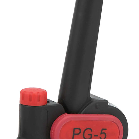 Close-up of Handy Manual Wire Stripper Cutter with Adjustable Depth Up To 5Mm and Replaceable Blades, black and red design.