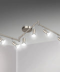 Six Light LED Track Lighting Kit In Matte Nickel Finish, 46.5 Inch Modern Ceiling Track With Flexible Rotatable Heads, Includes 6 GU10 LED Bulbs
