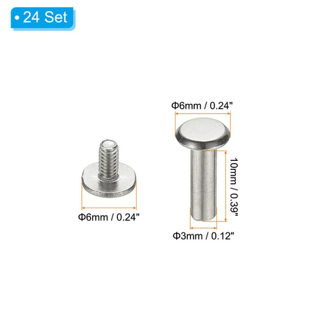 Top Tier 24 Pack Chicago Screws Featuring Phillips Heads Rust Resistant 304 Stainless Steel Binding Rivets shown in 6mm size.