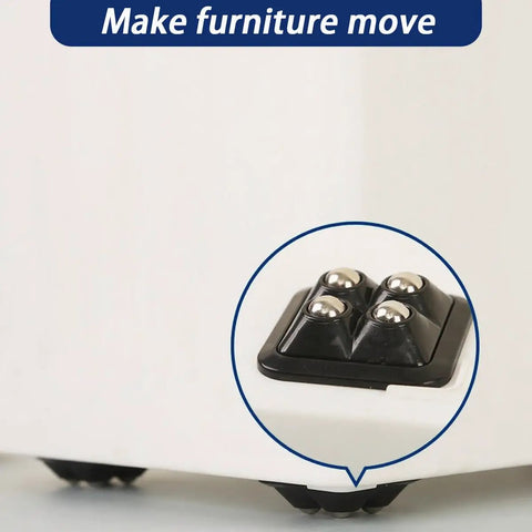 Stick On Adhesive Mini Caster Wheels 360 Degree Swivel Stainless Steel Rollers For Kitchen Appliances Furniture And Storage Bins 20 Lbs Per Wheel Black 8 Pack installed on furniture corner.