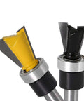 Top Shelf Carbide Dovetail Router Bit Set Two Piece Kit featuring yellow and black bits, ideal for drawer and jewelry box making.