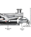 Heavy Duty Air Hydraulic Rolling Jack With 7000 Lb Capacity And Ultra Low Profile for smooth vehicle access, showing pump and connections.