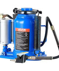 VEVOR blue air-hydraulic bottle jack with silver air pump reservoir and coiled hose