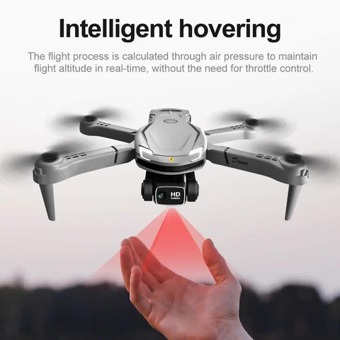 Dope 4K Dual Camera Foldable Drone hovering with Intelligent Hover, showing gesture control feature with hand underneath.