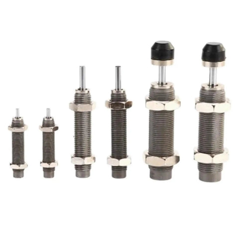 Rugged Stainless Steel Hydraulic Buffer Shock Absorber Straight Up Industrial Heavy Duty Cylinder Damper in various sizes.