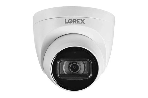 Close-up of a white dome camera from 4K 16-Channel Fusion NVR System With Twelve 8MP IP Dome Cameras Listen-In Audio 130 Ft Night Vision.