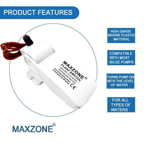 Automatic Submersible Bilge Water Pump For Boats 12V 1100GPH With Float Switch, white marine plastic float switch, side view