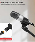 Close-up of microphone on Pair Of Universal Adjustable Tripod Microphone Stands Heavy Duty Lightweight Stage Studio Boom Mic Holders with 5/8 adapter