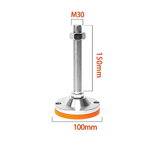 Heavy Duty Leveling Screw Legs With Rock Solid Rubber Pads For Dead Flat Floors No Wobble 6 Piece Orange Set, M30 bolt with 150mm height.