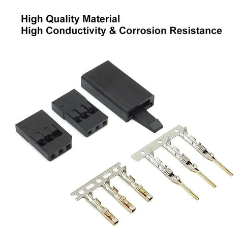 Pro RC Servo Connector Kit with high-quality male and female pins showcasing conductivity and corrosion resistance.
