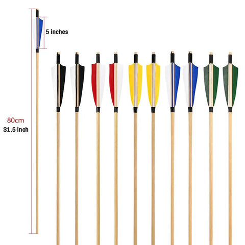 31 Inch Wooden Archery Arrows For Longbow And Recurve, Turkey Feather Fletched 5 Inch Feathers, Blue 6/12 Pack, Indonesian White Wood Shafts
