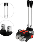 Beefy Hydraulic Flow Control Valve With Two Spools, 11 GPM, G Port Inlets, Adjustable Relief, Lever Handle, 3600 PSI front view