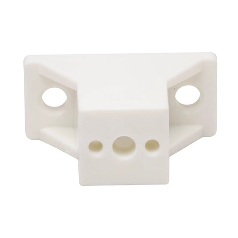 White Plastic Cabinet Drawer Slide Side Spacers With Screws One And Half Inch For Kitchen Cupboards, front view of spacer.