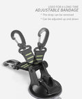 Heavy Duty Suction Cup Anchors With Securing Hook 4 Pack, showing black and green adjustable strap with hooks, ABS and PVC material.