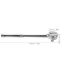 Heavy Duty 3/8 Inch Drive Ratchet Socket Wrench With Smooth Reversible Action And Quick Release Handle side view with dimensions