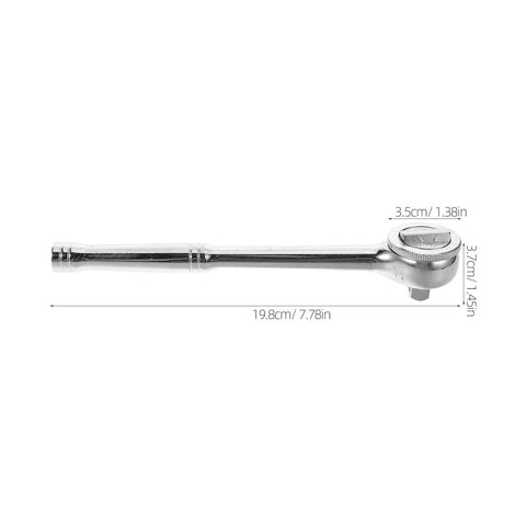 Heavy Duty 3/8 Inch Drive Ratchet Socket Wrench With Smooth Reversible Action And Quick Release Handle side view with dimensions