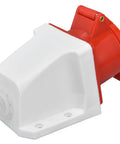 Tough As Nails Industrial Cee Socket Wall Mounted Heavy Duty Polycarbonate Housing With Genuine Brass Contacts Ip44 Weather Proof Plug And Play Power Receptacle Dead Nuts Reliable For Campsites Worksites And Job Sites side view of the weatherproof power receptacle