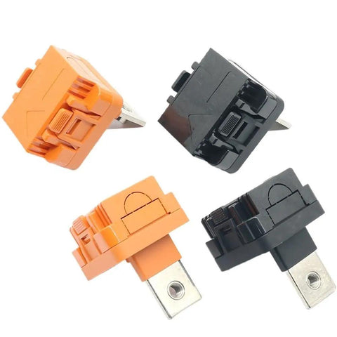 Rock Solid Heavy Duty 350 Amp Copper Connector For Lithium Battery Banks And Stationary Energy Storage Systems Featuring Tight DC Terminals, four connectors shown