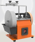 Workhorse Dual Wheel Bench Grinder Designed For Wet Sharpening And Sleek Polishing Runs On Low Speed To Knock Burrs Quick While Keeping Tool Edges Razor Sharp In The Shop Daily, showcasing an orange dual wheel design.
