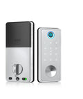 Badass Fingerprint Smart Door Lock Retrofit for Easy Install On Existing Handles Zero Hassle WiFi Connectivity, sleek design with keypad.