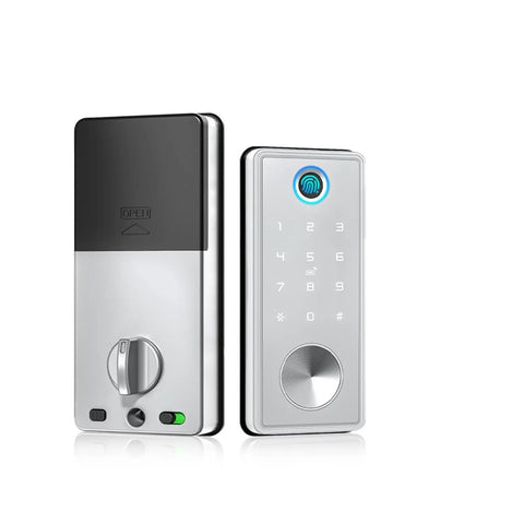 Badass Fingerprint Smart Door Lock Retrofit for Easy Install On Existing Handles Zero Hassle WiFi Connectivity, sleek design with keypad.