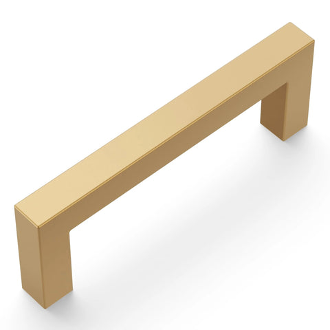 Heritage Designs Contemporary Cabinet Pull 3-3/4 Inch Center to Center Brushed Brass Finish, modern square handle for cabinets.