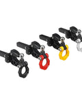 Beefy Metal Adjustable RC Trailer Hitch Tow Hook For 1 By 8 And 1 By 10 Scale Crawlers, black, red, yellow, and silver finishes
