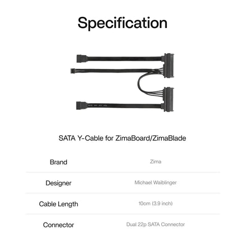 Specification image of Compact SATA Y Cable For Single Board Computers And Tiny PC Builds, Dual Power And Data Splitter, Ultra Clean Wiring, Ideal For Tight Workspaces And Sleek Setups. 10cm SATA Y-cable for ZimaBoard/ZimaBlade