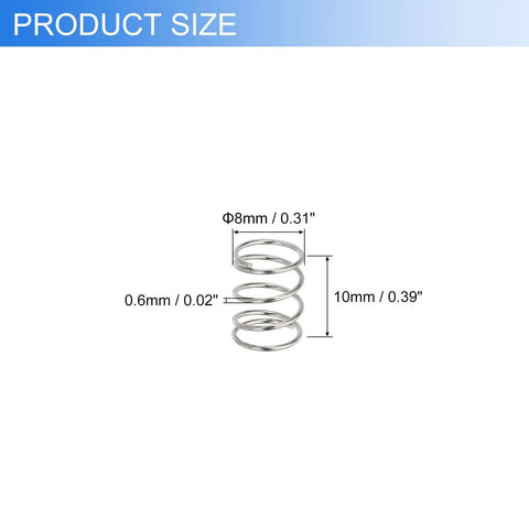 10 Pack 0.6mm Wire Diameter 8mm OD 10mm Length Stainless Steel Compression Springs for Ballpoint Pens and Small Repairs, Rust-Resistant 304