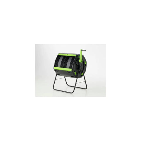 Front view of 48 Gallon Dual Compartment Compost Tumbler With No-Fuss Turn And Continuous Cycle, Rotating Design for gardens.