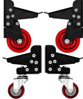 Heavy Duty Steel Caster Set For Router Tables, Workbenches, Cabinets And Tool Stands With 800 LB Capacity, includes two 2 inch rotational swivel casters and two 2.75 inch stationary wheels and foot pedal cam locking system for easy locking and reduced wear.