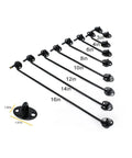 Various sizes of Hook and Eye Gate Latch Safety for Window Cabinet Door with Screws in black metal finish.