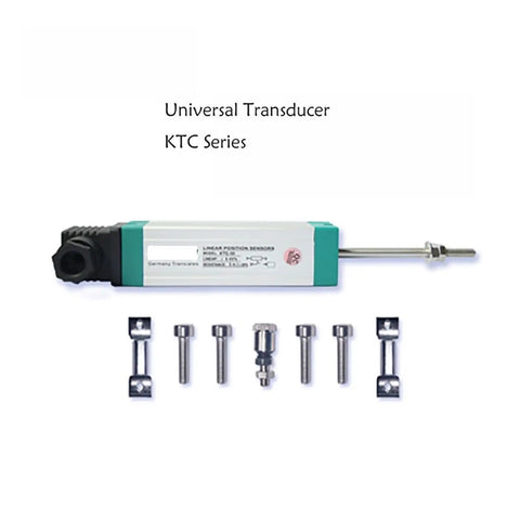Industrial Grade Linear Displacement Sensor With Pull Rod Potentiometer For Injection Molding And Printing Machines, 50 To 225mm Travel, Electronic Ruler Transducer, LWH Style, CE Certified, 2 Year Warranty, Shop Floor Ready. KTC Series universal transducer with multiple attachments visible.