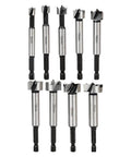 Hexagonal shank hinge-boring drill bit set for woodworking (8–25mm), high-carbon steel