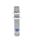 M12 Cylindrical Inductive Proximity Sensor With 2 mm Sensing Distance And 50 mm Length, Nickel Plated Brass Housing, front view.