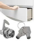 Beefy Tubular Cam Lock With 90 Degree Hook Cam For Truck Tool Box Vending Machine Cabinet And Drawer Zinc Alloy Lock Cylinder With Waterproof Rustproof Chrome Finish Heavy Duty Security Lock For Everyday Use shown with keys and drawer application