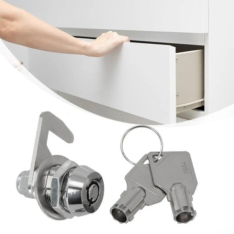 Beefy Tubular Cam Lock With 90 Degree Hook Cam For Truck Tool Box Vending Machine Cabinet And Drawer Zinc Alloy Lock Cylinder With Waterproof Rustproof Chrome Finish Heavy Duty Security Lock For Everyday Use shown with keys and drawer application