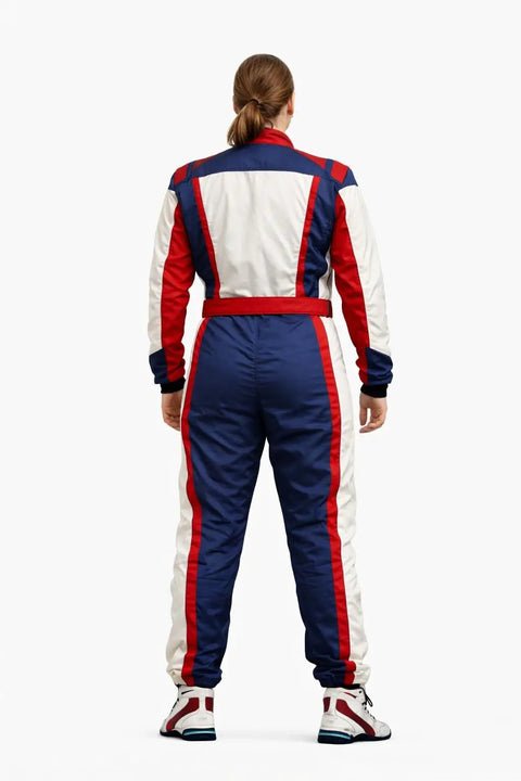 Back view Adult Go Kart Racing Suit Lightweight Breathable Motorsport Driving Suit For Men And Women Custom Digital Printing Team Colors