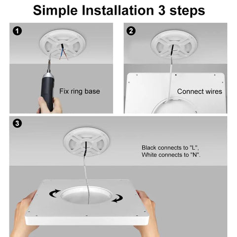 Installation steps for Ultra Slim 12 Inch LED Flush Mount Ceiling Light Fixture Sleek 24W 3200 Lumens 5000K Daylight White Flat Panel.