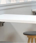 Heavy Duty Rock Solid Folding Wall Mount Shelf Brackets Crafted From Premium Stainless Steel With A Durable Matte Black Coating for a white shelf in kitchen.