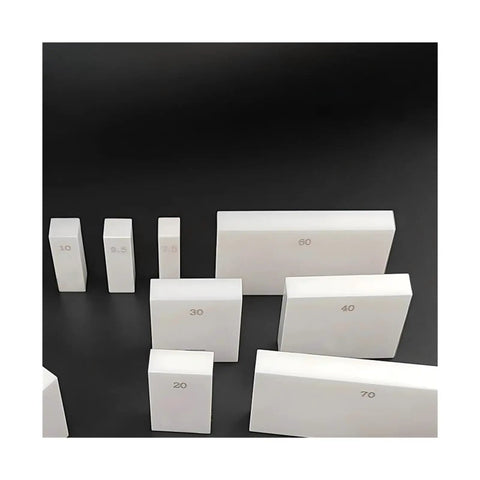 38 Piece Ceramic Rectangular Gauge Block Set Offering Dead On Grade Zero Precision For Micrometer And Caliper Inspection With No Sweat Ultra Tight Calibration For Router And Table Saw Setup, showing blocks labeled from 7.5mm to 70mm.