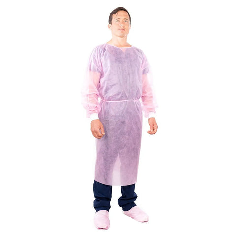 Universal Size Pink Disposable Isolation Gown Latex Free With Fluid Resistance And Knitted Cuffs Medical PPE Shield For Women And Men