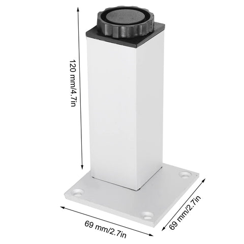 Beefy Adjustable Square Furniture Legs Set of 4 Aluminum Alloy Cabinet Feet 120mm Oxidized Color, shown with height dimensions