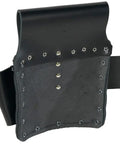 Black leather tool pouch with rivet accents, part of Leather Tool Pouch Go-To 8 Pocket Carry System, moisture-resistant design