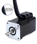Closed-loop NEMA 17 stepper motor, front view with silver mounting flange, black housing, and attached cable