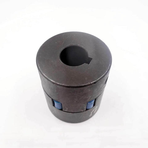 Waterjet booster pump shaft coupling, black cylindrical part with blue inserts for waterjet cutting machine pump.